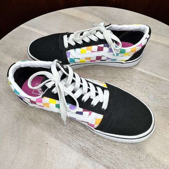 Vans Old Skool Checkerboard Kids Shoes Size 3.5 Black Multicolor Low 500714 - Picture 2 of 12